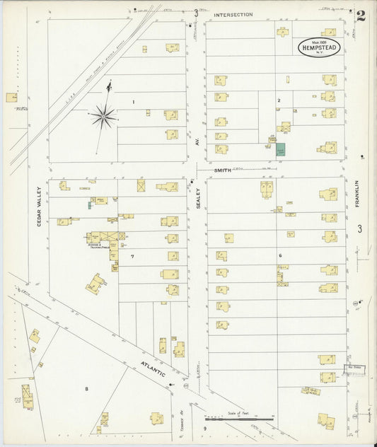 Sanborn Fire Insurance Map from Hempstead, Nassau County, New York (1909), Sheet #0002 - Historic Sanborn Fire Insurance Map Print, vintage old map wall art, antique decor, genealogy gift, New York New York map