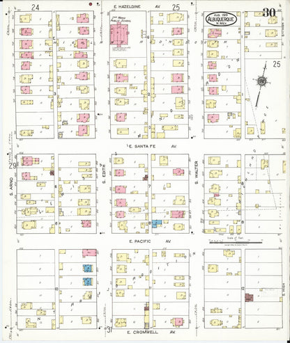 Sanborn Fire Insurance Map from Albuquerque, Bernalillo County, New Mexico (1919), Sheet #0030 - Complete Map Set gallery image, historic Sanborn map, vintage wall art, New Mexico New Mexico