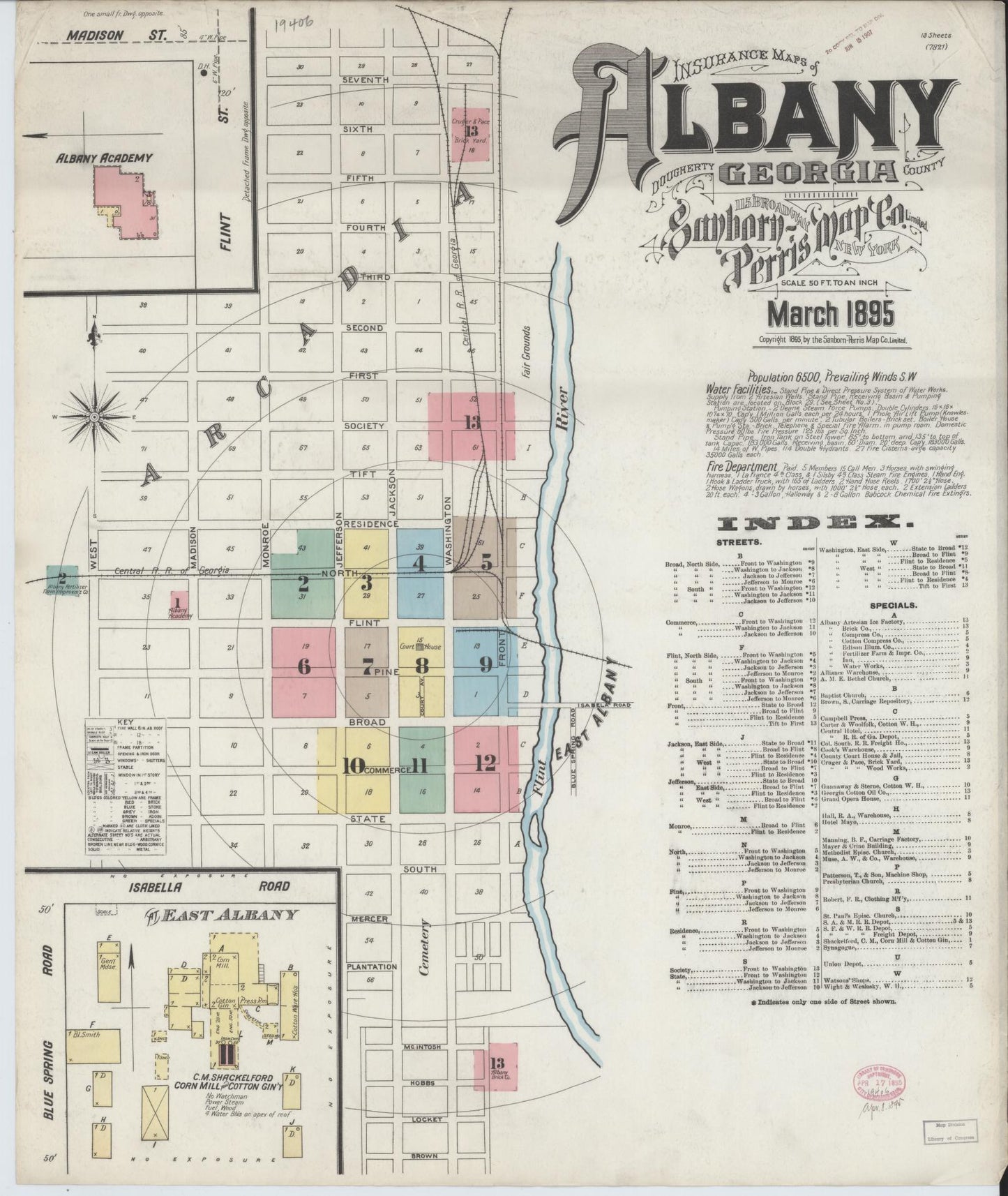 Sanborn Fire Insurance Map from Albany, Dougherty County, Georgia. (1895) – Historic Sanborn Fire Insurance Map Print