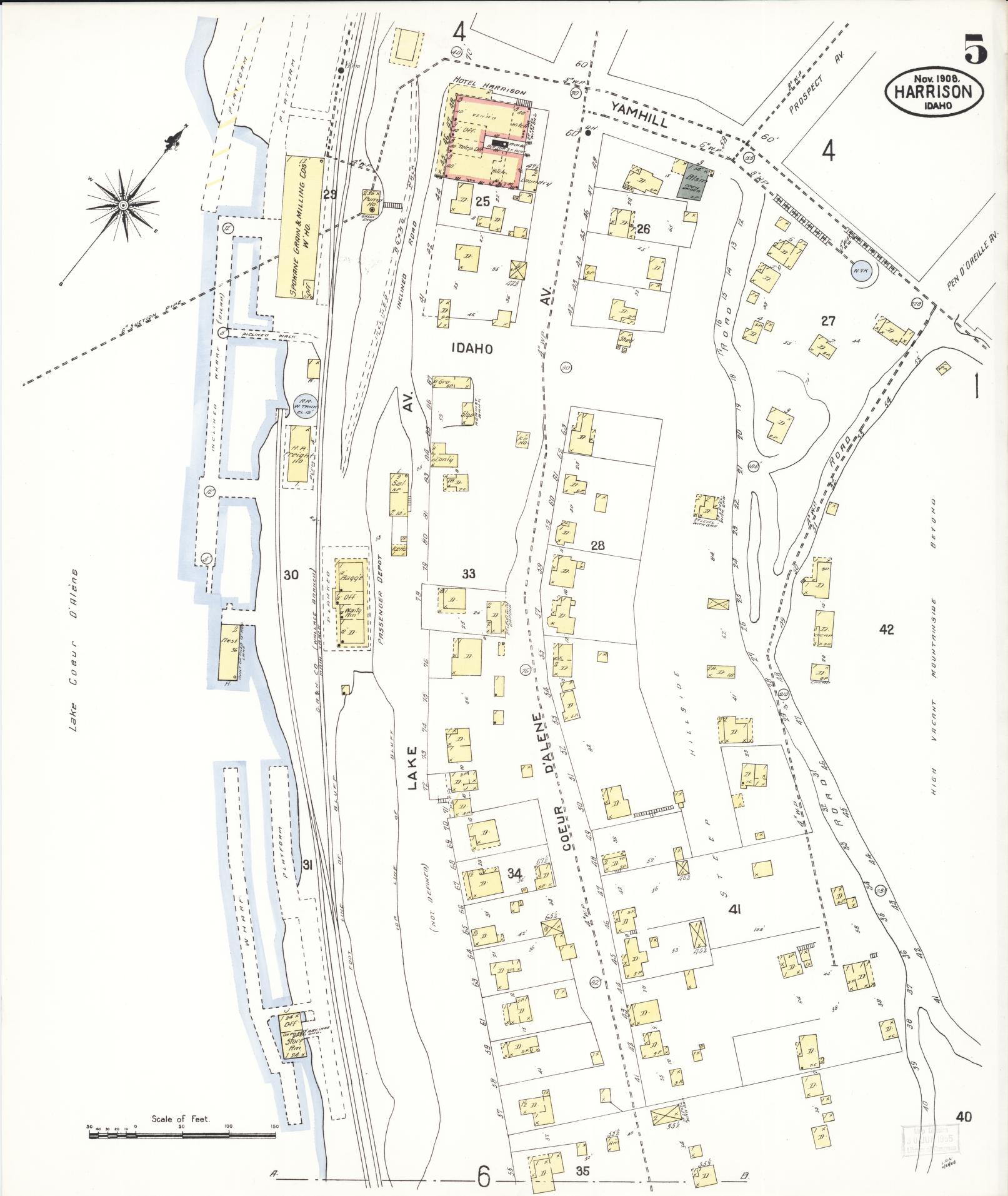 Sanborn Fire Insurance Map from Harrison, Kootenai County, Idaho (1908), Sheet #0005 - Historic Sanborn Fire Insurance Map Print, vintage old map wall art, antique decor, genealogy gift, Idaho Idaho map