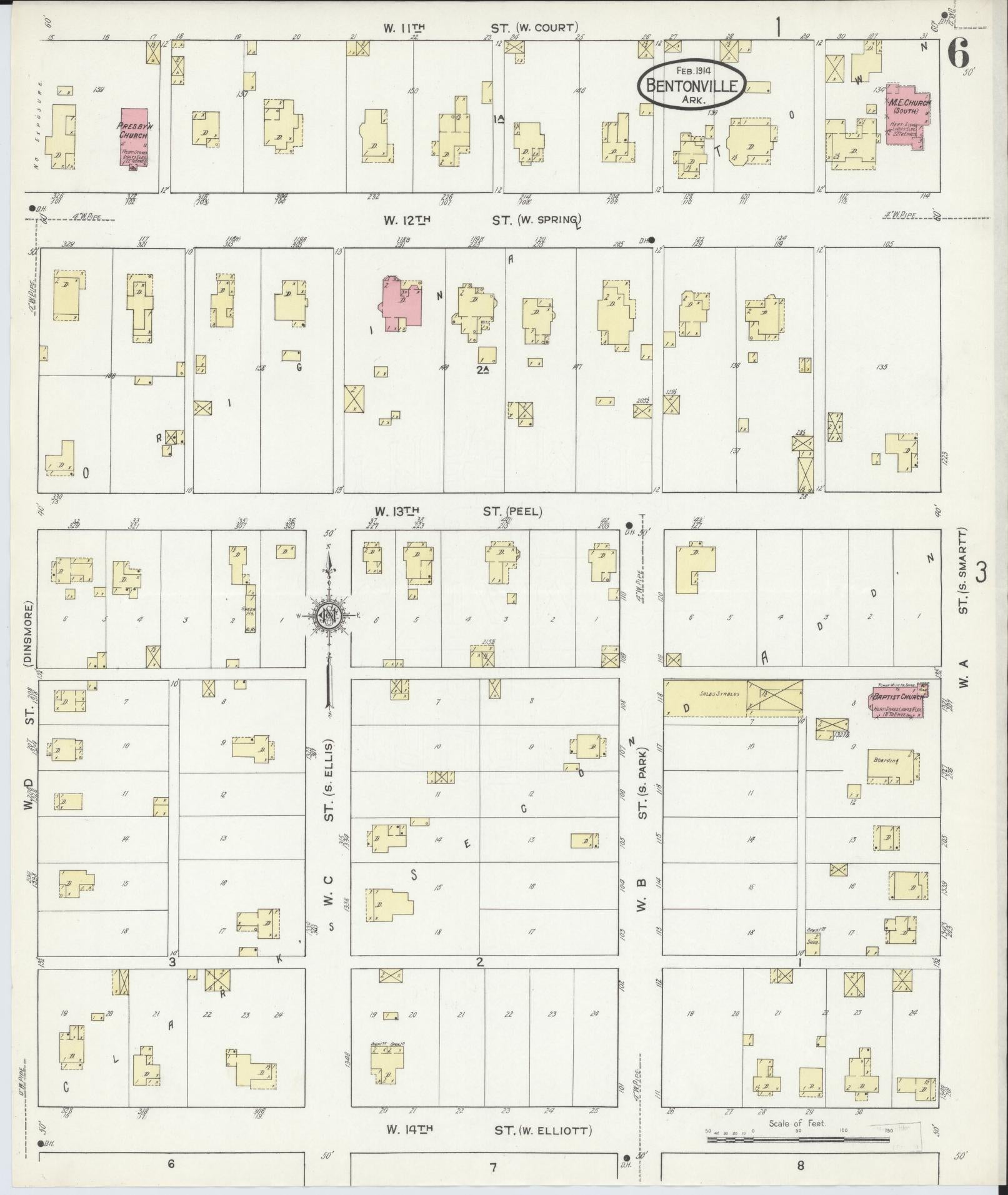 Sanborn Fire Insurance Map from Bentonville, Benton County, Arkansas (1914), Sheet #0006 - Complete Map Set gallery image, historic Sanborn map, vintage wall art, Arkansas Arkansas
