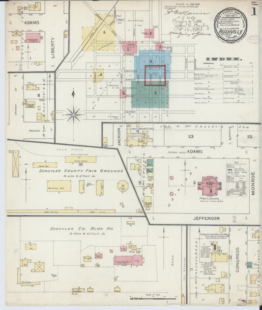 Sanborn Fire Insurance Map from Rushville, Schuyler County, Illinois (1893), Sheet #0001 - Historic Sanborn Fire Insurance Map Print, vintage old map wall art, antique decor, genealogy gift, Illinois Illinois map
