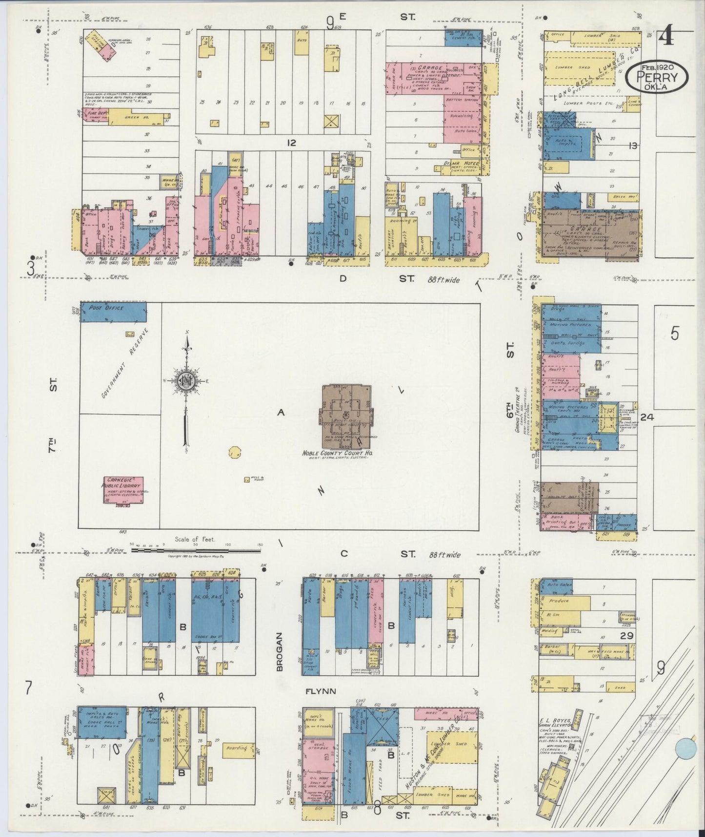 Sanborn Fire Insurance Map from Perry, Noble County, Oklahoma (1920), Sheet #0004 - Complete Map Set gallery image, historic Sanborn map, vintage wall art, Oklahoma Oklahoma