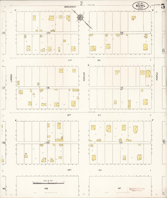 Sanborn Fire Insurance Map from Buhl, Twin Falls County, Idaho (1911), Sheet #0005 - Historic Sanborn Fire Insurance Map Print, vintage old map wall art, antique decor, genealogy gift, Falls Idaho map