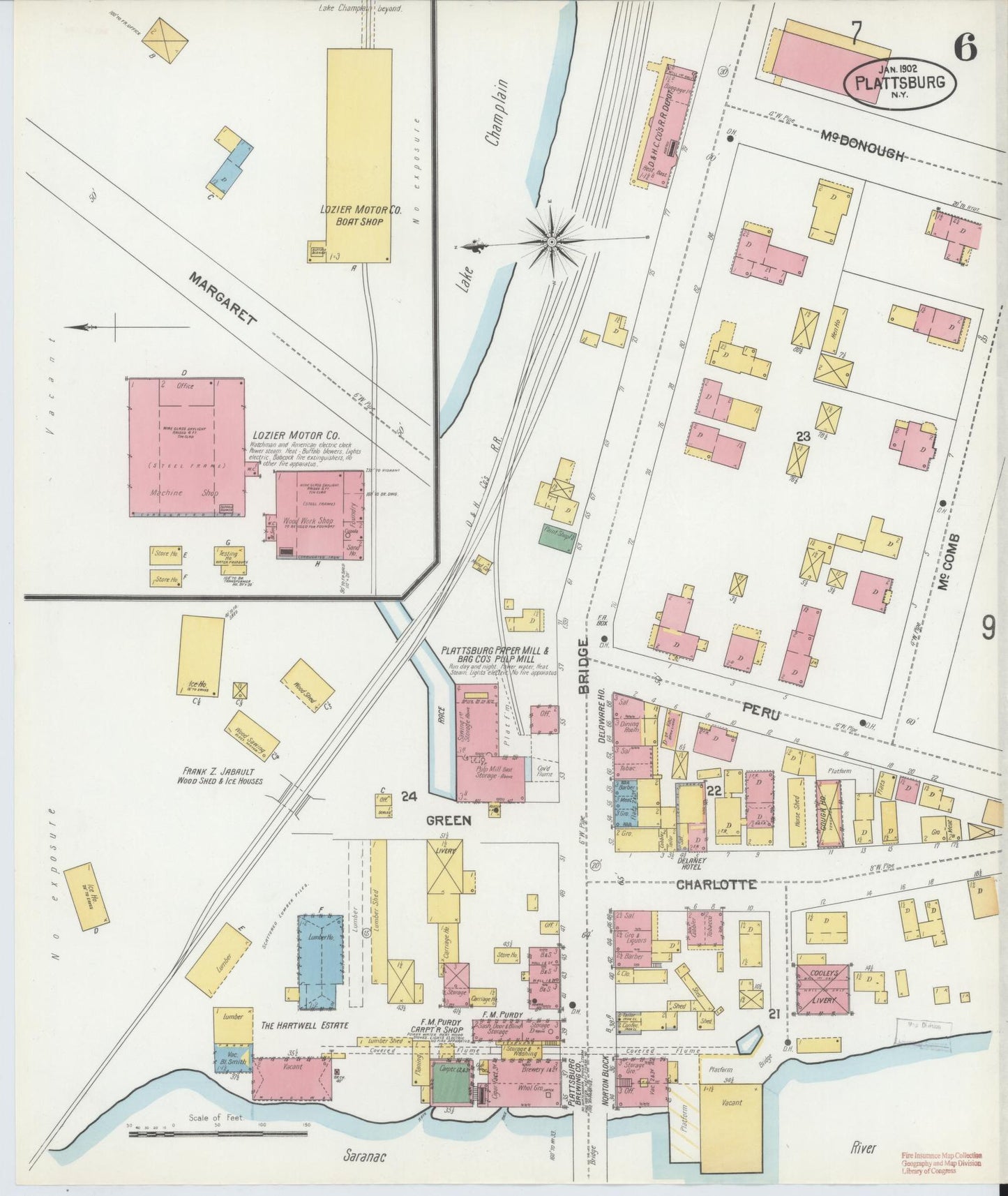 Sanborn Fire Insurance Map from Plattsburg, Clinton County, New York (1902), Sheet #0006 - Complete Map Set gallery image, historic Sanborn map, vintage wall art, New York New York