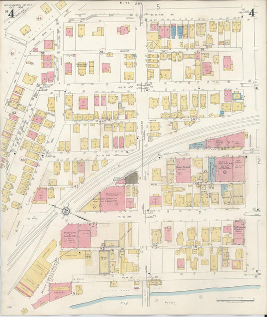 Sanborn Fire Insurance Map from Williamson, Mingo County, West Virginia (1943), Sheet #0004 - Historic Sanborn Fire Insurance Map Print, vintage old map wall art, antique decor, genealogy gift, West Virginia West Virginia map