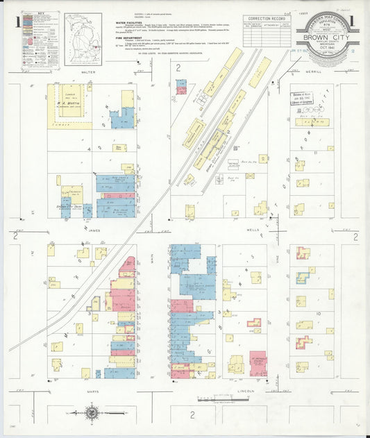 Sanborn Fire Insurance Map from Brown City, Sanilac County, Michigan (1941), Sheet #0001 - Historic Sanborn Fire Insurance Map Print, vintage old map wall art, antique decor, genealogy gift, Michigan Michigan map