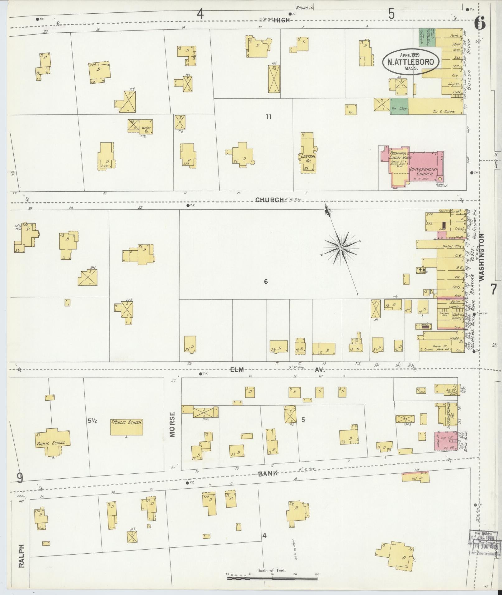 Sanborn Fire Insurance Map from North Attleborough, Bristol County, Massachusetts (1899), Sheet #0006 - Complete Map Set gallery image, historic Sanborn map, vintage wall art, Massachusetts Massachusetts