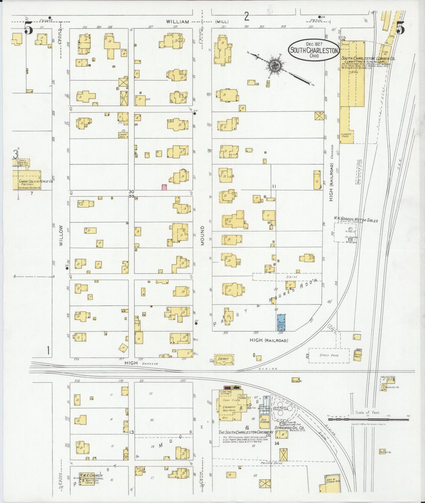 Sanborn Fire Insurance Map from South Charleston, Clark County, Ohio (1927), Sheet #0005 - Complete Map Set gallery image, historic Sanborn map, vintage wall art, Ohio Ohio