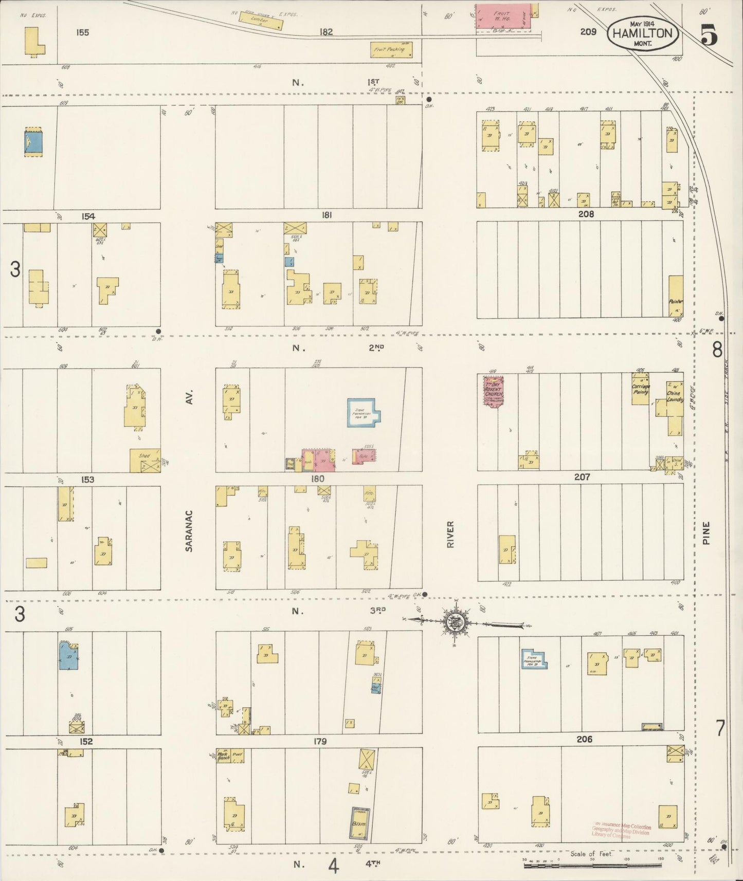 Sanborn Fire Insurance Map from Hamilton, Ravalli County, Montana (1914), Sheet #0005 - Complete Map Set gallery image, historic Sanborn map, vintage wall art, Montana Montana