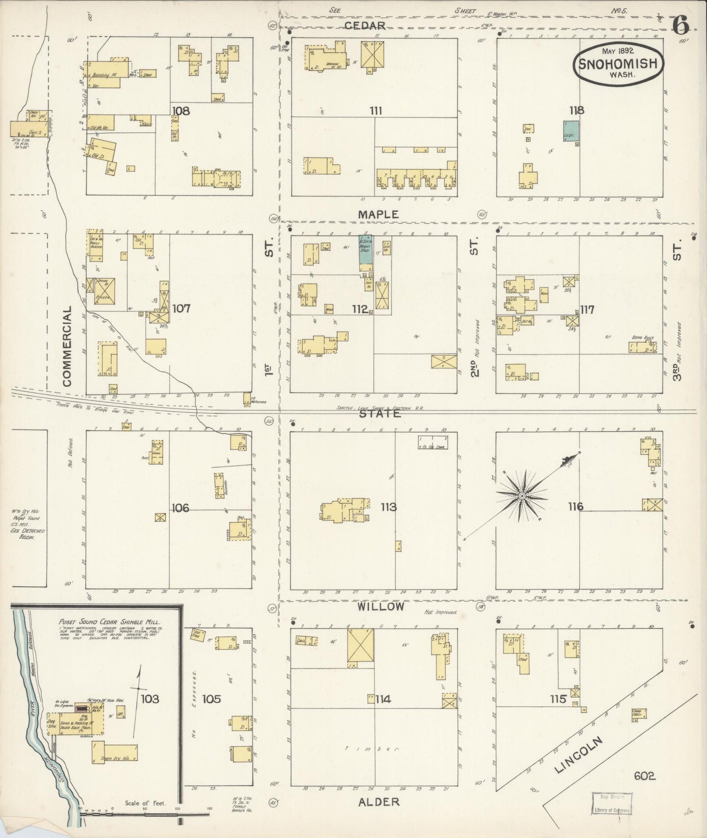 Sanborn Fire Insurance Map from Snohomish, Snohomish County, Washington (1892), Sheet #0006 - Complete Map Set gallery image, historic Sanborn map, vintage wall art, Washington Washington