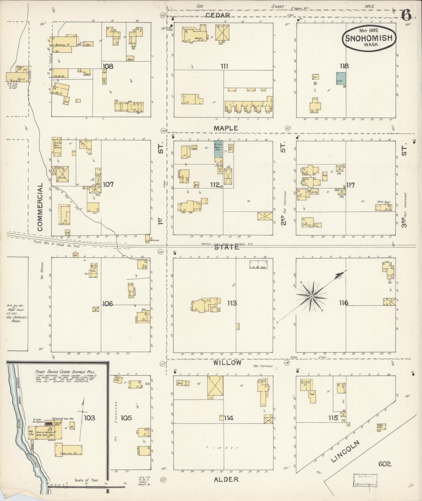 Sanborn Fire Insurance Map from Snohomish, Snohomish County, Washington (1892), Sheet #0006 - Complete Map Set gallery image, historic Sanborn map, vintage wall art, Washington Washington