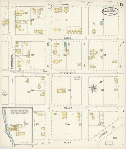 Sanborn Fire Insurance Map from Snohomish, Snohomish County, Washington (1892), Sheet #0006 - Complete Map Set gallery image, historic Sanborn map, vintage wall art, Washington Washington