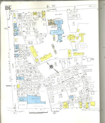 Sanborn Fire Insurance Map from Honolulu, Oahu County, Hawaii (1955), Sheet #0105 - Historic Sanborn Fire Insurance Map Print, vintage old map wall art