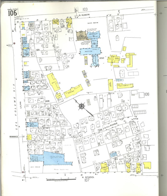 Sanborn Fire Insurance Map from Honolulu, Oahu County, Hawaii (1955), Sheet #0105 - Historic Sanborn Fire Insurance Map Print, vintage old map wall art