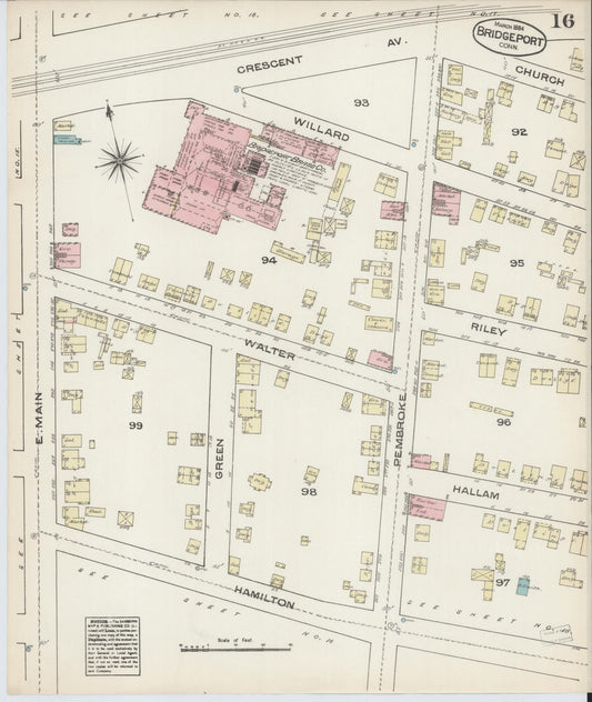 Sanborn Fire Insurance Map from Bridgeport, Fairfield County, Connecticut (1884), Sheet #0016 - Historic Sanborn Fire Insurance Map Print, vintage old map wall art, antique decor, genealogy gift, Connecticut Connecticut map