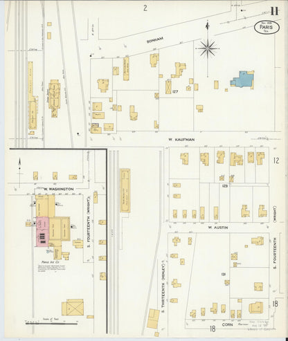 Sanborn Fire Insurance Map from Paris, Lamar County, Texas (1908), Sheet #0011 - Historic Sanborn Fire Insurance Map Print, vintage old map wall art, antique decor, genealogy gift, Texas Texas map