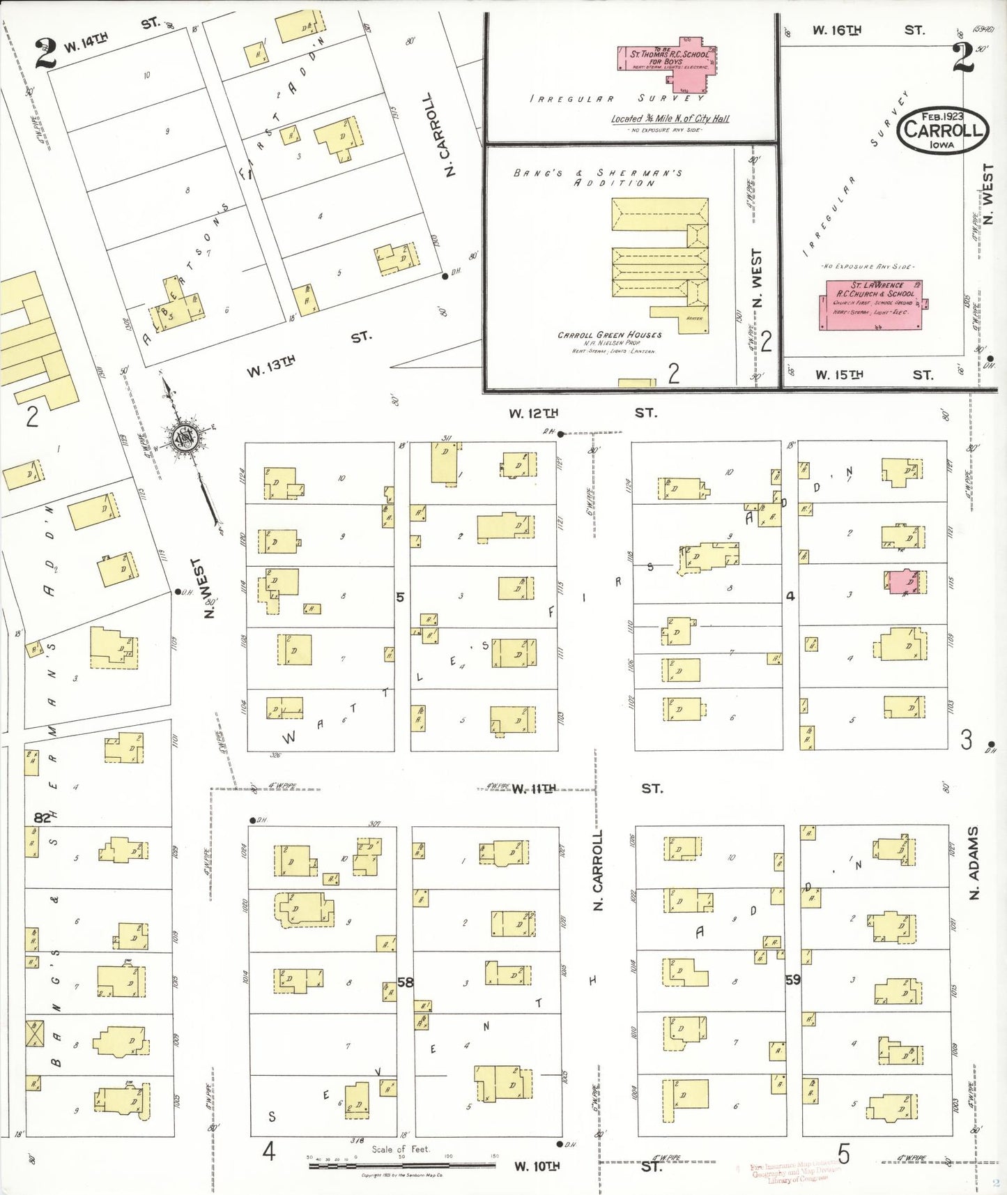 Sanborn Fire Insurance Map from Carroll, Carroll County, Iowa (1923), Sheet #0002 - Historic Sanborn Fire Insurance Map Print, vintage old map wall art
