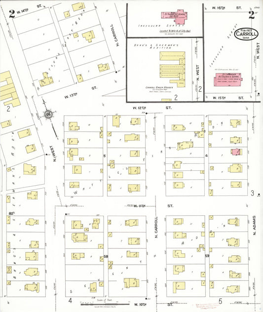 Sanborn Fire Insurance Map from Carroll, Carroll County, Iowa (1923), Sheet #0002 - Historic Sanborn Fire Insurance Map Print, vintage old map wall art