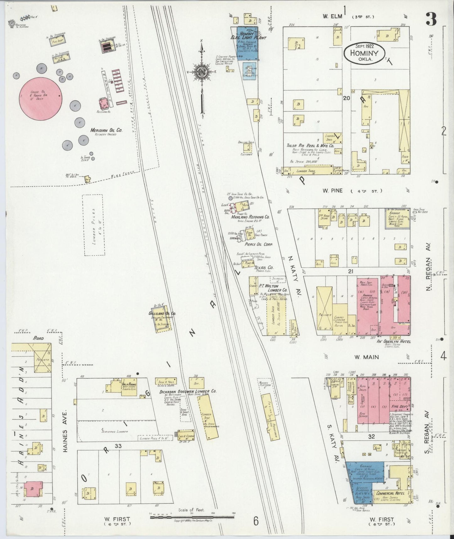 Sanborn Fire Insurance Map from Hominy, Osage County, Oklahoma (1922), Sheet #0003 - Complete Map Set gallery image, historic Sanborn map, vintage wall art, Oklahoma Oklahoma