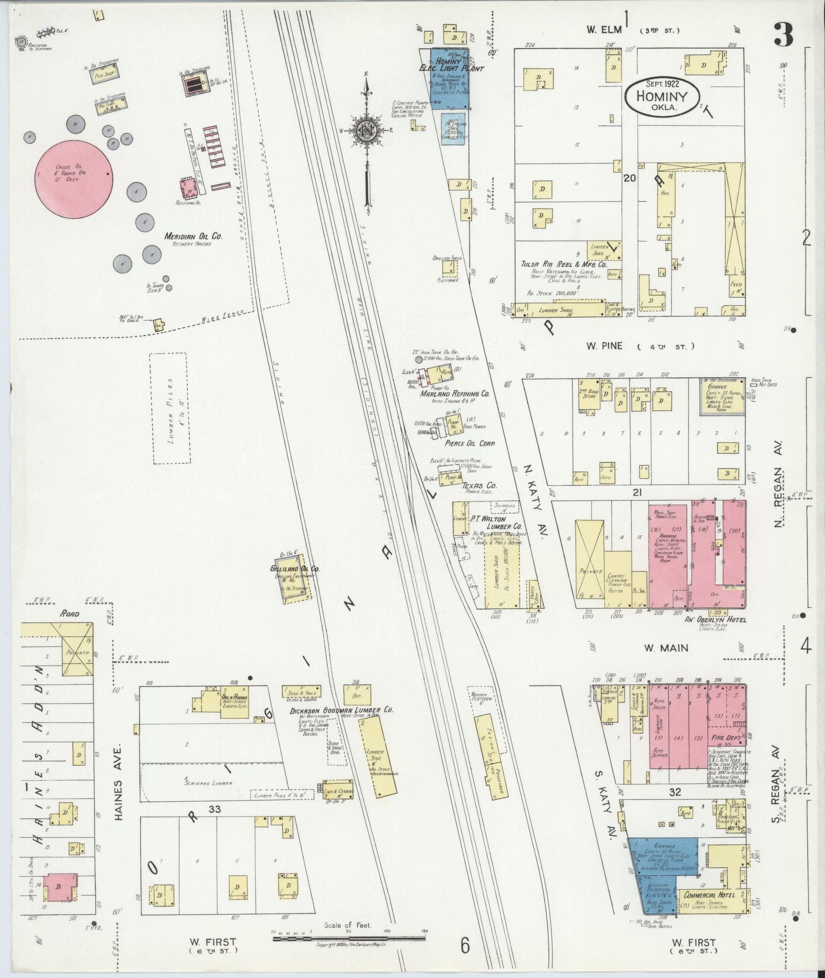 Sanborn Fire Insurance Map from Hominy, Osage County, Oklahoma (1922), Sheet #0003 - Complete Map Set gallery image, historic Sanborn map, vintage wall art, Oklahoma Oklahoma