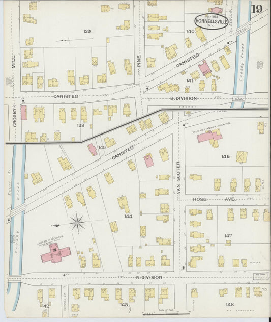 Sanborn Fire Insurance Map from Hornell, Steuben County, New York (1893), Sheet #0019 - Historic Sanborn Fire Insurance Map Print, vintage old map wall art, antique decor, genealogy gift, New York New York map