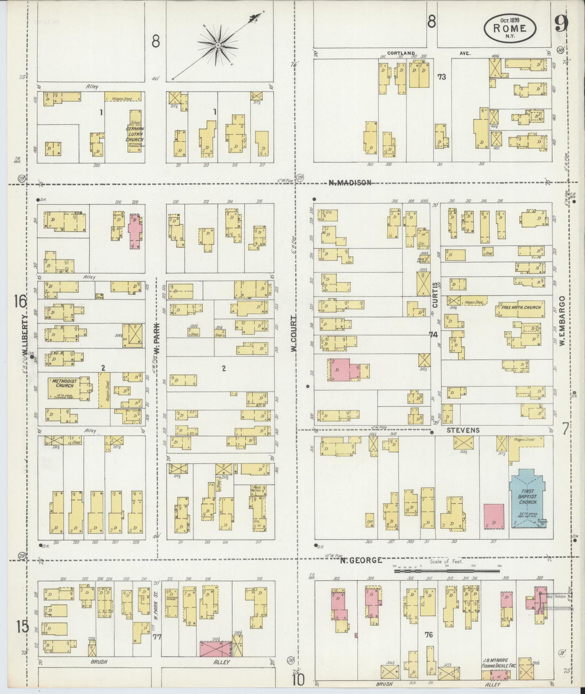 Sanborn Fire Insurance Map from Rome, Oneida County, New York (1899), Sheet #0009 - Complete Map Set gallery image, historic Sanborn map, vintage wall art, New York New York