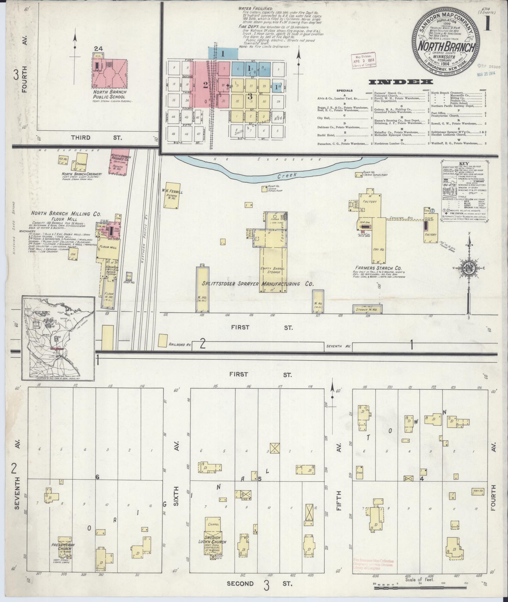 Sanborn Fire Insurance Map from North Branch, Chisago County, Minnesota (1914), Sheet #0001 - Historic Sanborn Fire Insurance Map Print, vintage old map wall art, antique decor, genealogy gift, Minnesota Minnesota map