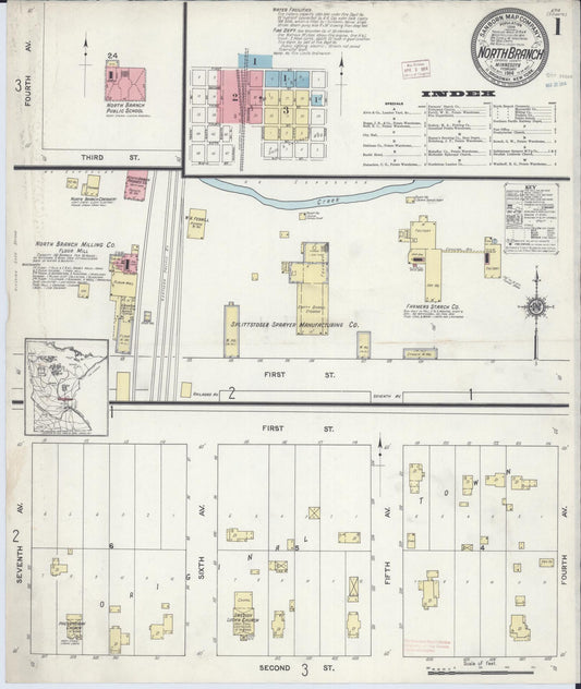 Sanborn Fire Insurance Map from North Branch, Chisago County, Minnesota (1914), Sheet #0001 - Historic Sanborn Fire Insurance Map Print, vintage old map wall art, antique decor, genealogy gift, Minnesota Minnesota map