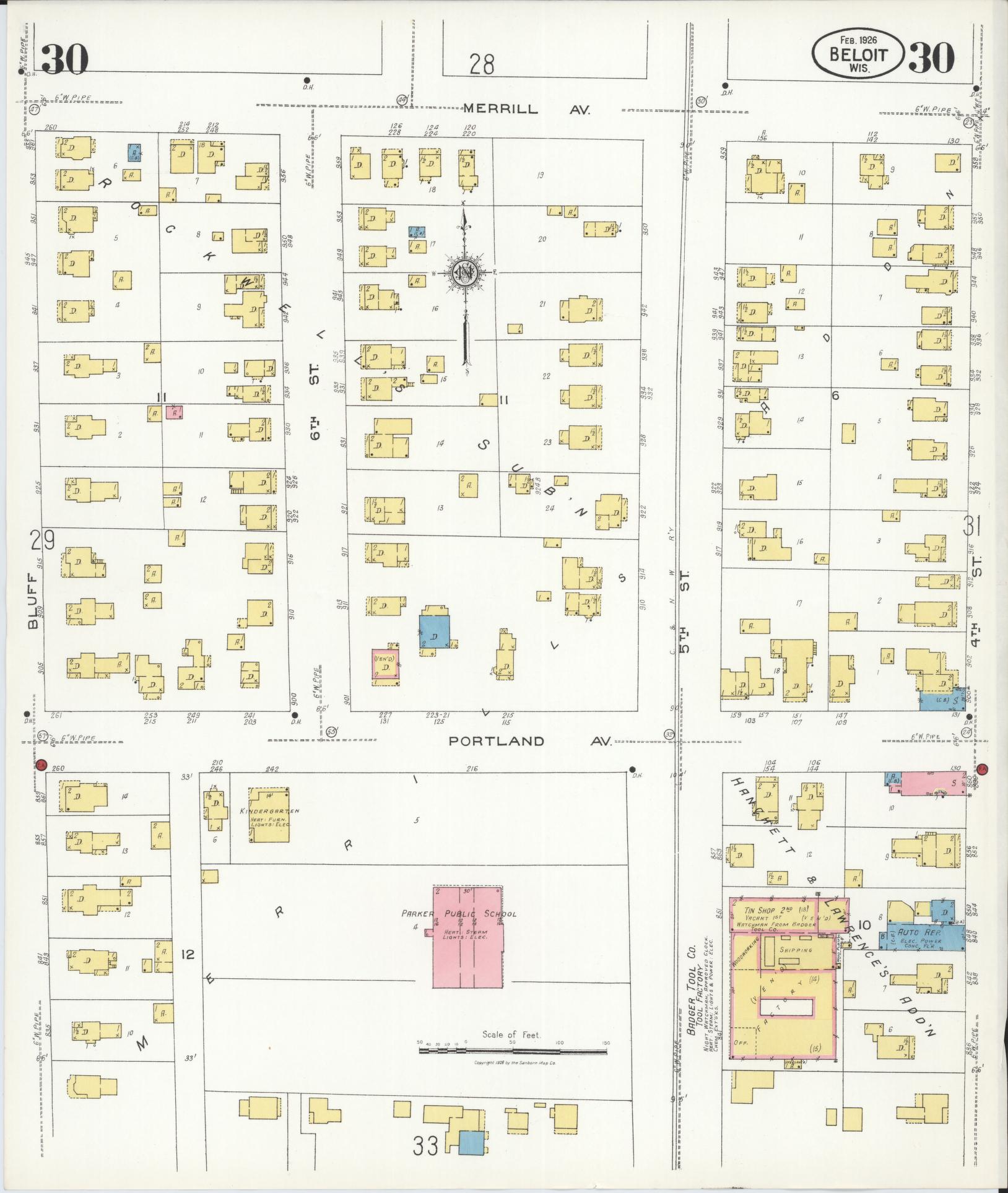 Sanborn Fire Insurance Map from Beloit, Rock County, Wisconsin (1926), Sheet #0030 - Historic Sanborn Fire Insurance Map Print, vintage old map wall art, antique decor, genealogy gift, Wisconsin Wisconsin map