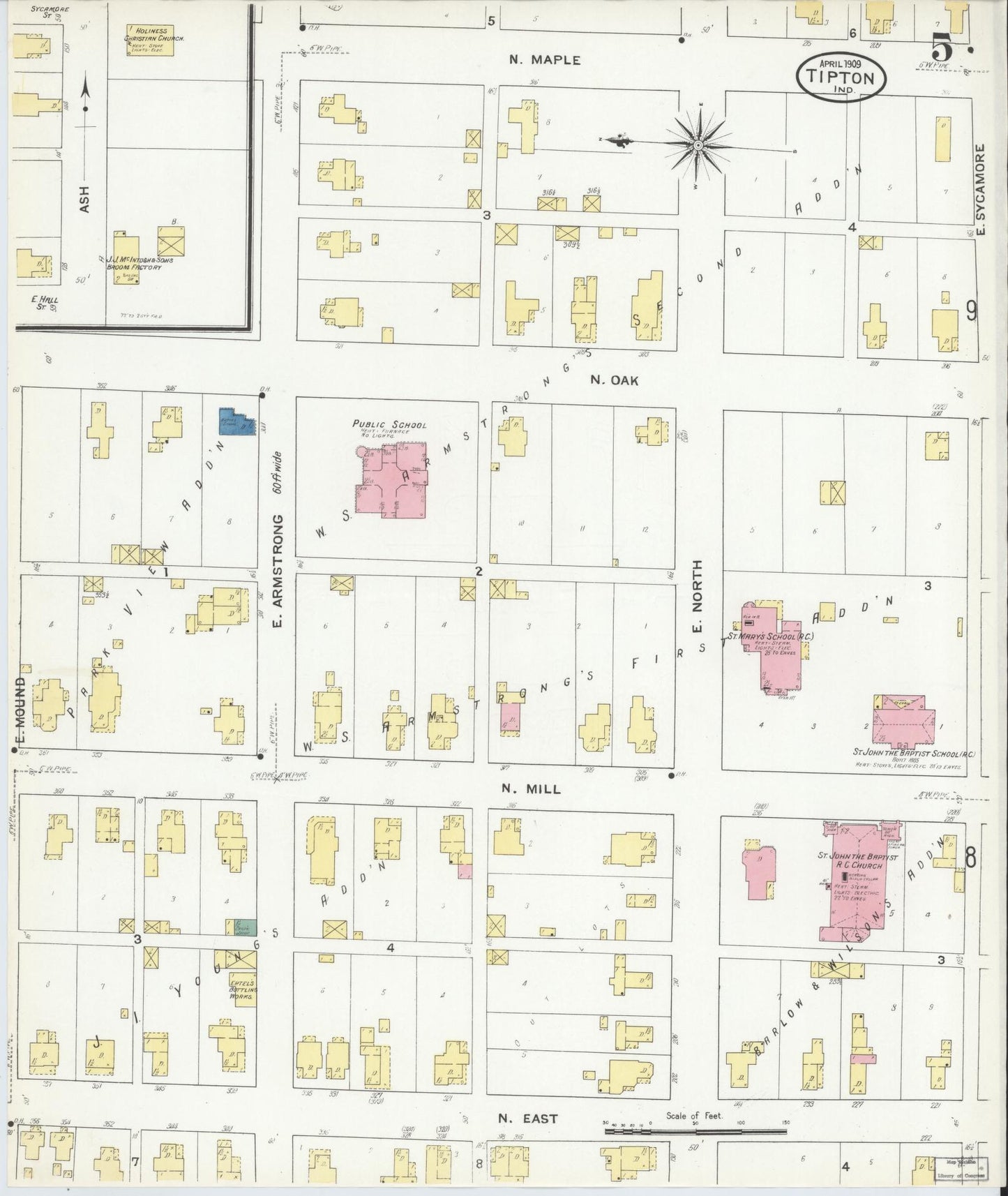 Sanborn Fire Insurance Map from Tipton, Tipton County, Indiana (1909), Sheet #0005 - Historic Sanborn Fire Insurance Map Print, vintage old map wall art, antique decor, genealogy gift, Indiana Indiana map