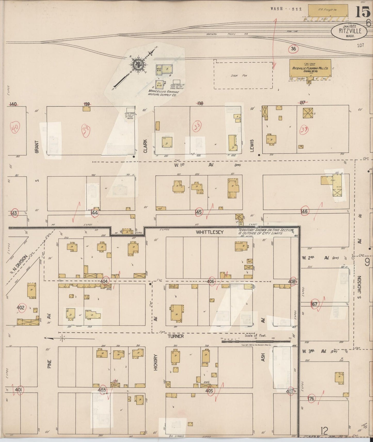 Sanborn Fire Insurance Map from Ritzville, Adams County, Washington (1939), Sheet #0015 - Complete Map Set gallery image, historic Sanborn map, vintage wall art, Washington Washington