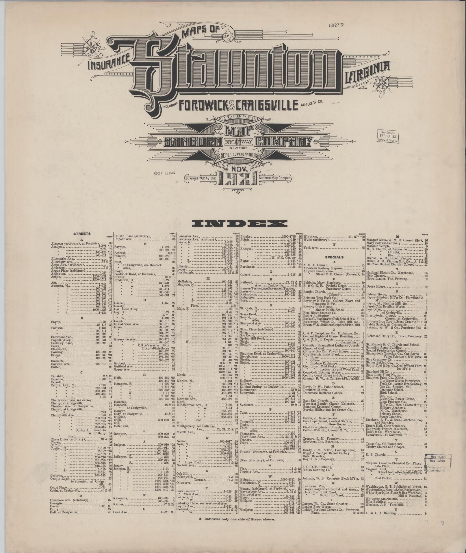 Sanborn Fire Insurance Map from Staunton, Independent Cities, Virginia. (1921) – Historic Sanborn Fire Insurance Map Print
