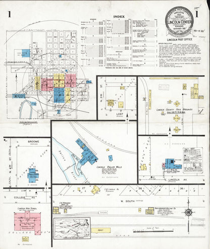 Sanborn Fire Insurance Map from Lincoln, Lincoln County, Kansas (1928), Sheet #0001 - Complete Map Set gallery image, historic Sanborn map, vintage wall art, Kansas Kansas