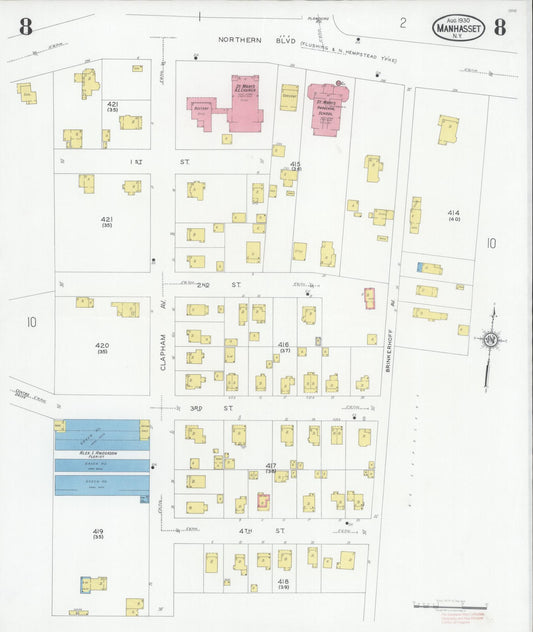 Sanborn Fire Insurance Map from Manhasset, Nassau County, New York (1930), Sheet #0008 - Historic Sanborn Fire Insurance Map Print, vintage old map wall art, antique decor, genealogy gift, New York New York map