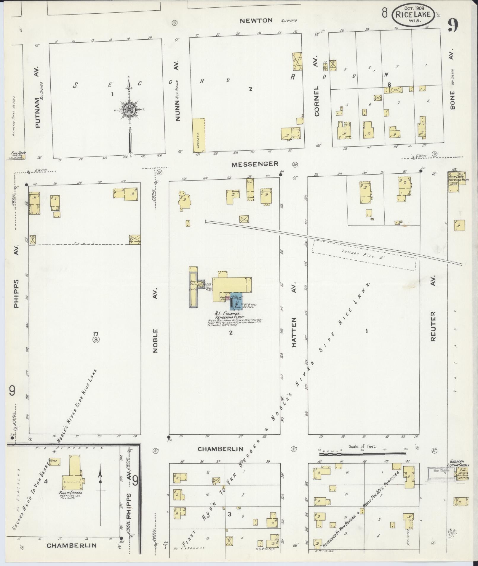 Sanborn Fire Insurance Map from Rice Lake, Barron County, Wisconsin (1909), Sheet #0009 - Historic Sanborn Fire Insurance Map Print, vintage old map wall art, antique decor, genealogy gift, Wisconsin Wisconsin map