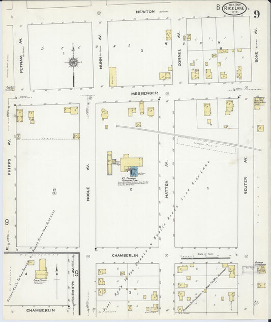 Sanborn Fire Insurance Map from Rice Lake, Barron County, Wisconsin (1909), Sheet #0009 - Historic Sanborn Fire Insurance Map Print, vintage old map wall art, antique decor, genealogy gift, Wisconsin Wisconsin map