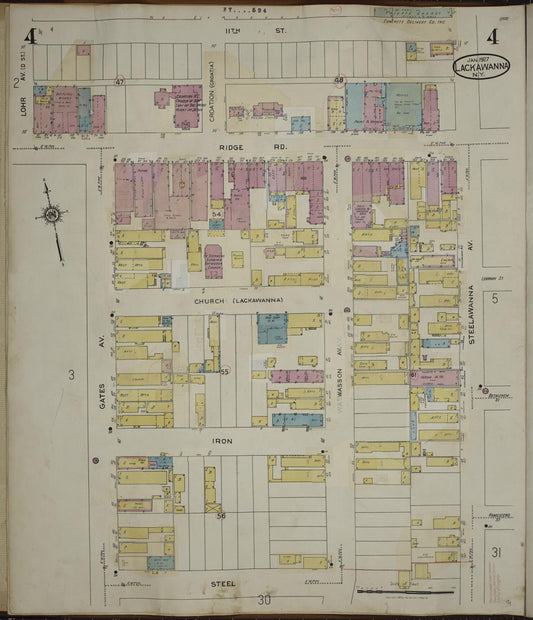 Sanborn Fire Insurance Map from Lackawanna, Erie County, New York (1950), Sheet #0004 - Historic Sanborn Fire Insurance Map Print, vintage old map wall art, antique decor, genealogy gift, New York New York map