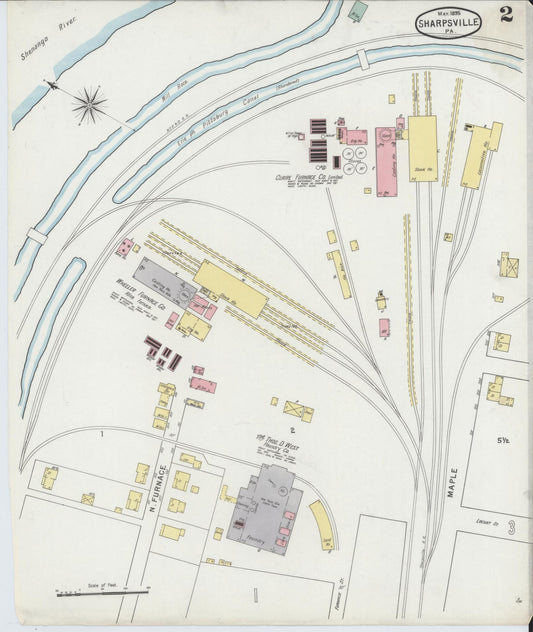 Sanborn Fire Insurance Map from Sharpsville, Mercer County, Pennsylvania (1895), Sheet #0002 - Historic Sanborn Fire Insurance Map Print, vintage old map wall art, antique decor, genealogy gift, Pennsylvania Pennsylvania map