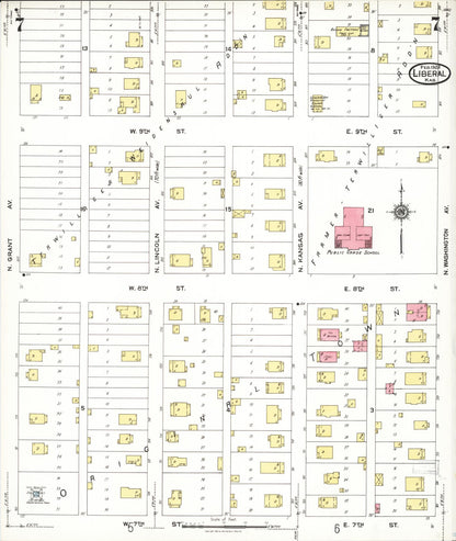 Sanborn Fire Insurance Map from Liberal, Seward County, Kansas (1923), Sheet #0007 - Complete Map Set gallery image, historic Sanborn map, vintage wall art, Kansas Kansas
