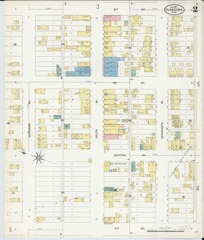 Sanborn Fire Insurance Map from Gladstone, Delta County, Michigan (1907), Sheet #0002 - Complete Map Set gallery image, historic Sanborn map, vintage wall art, Michigan Michigan