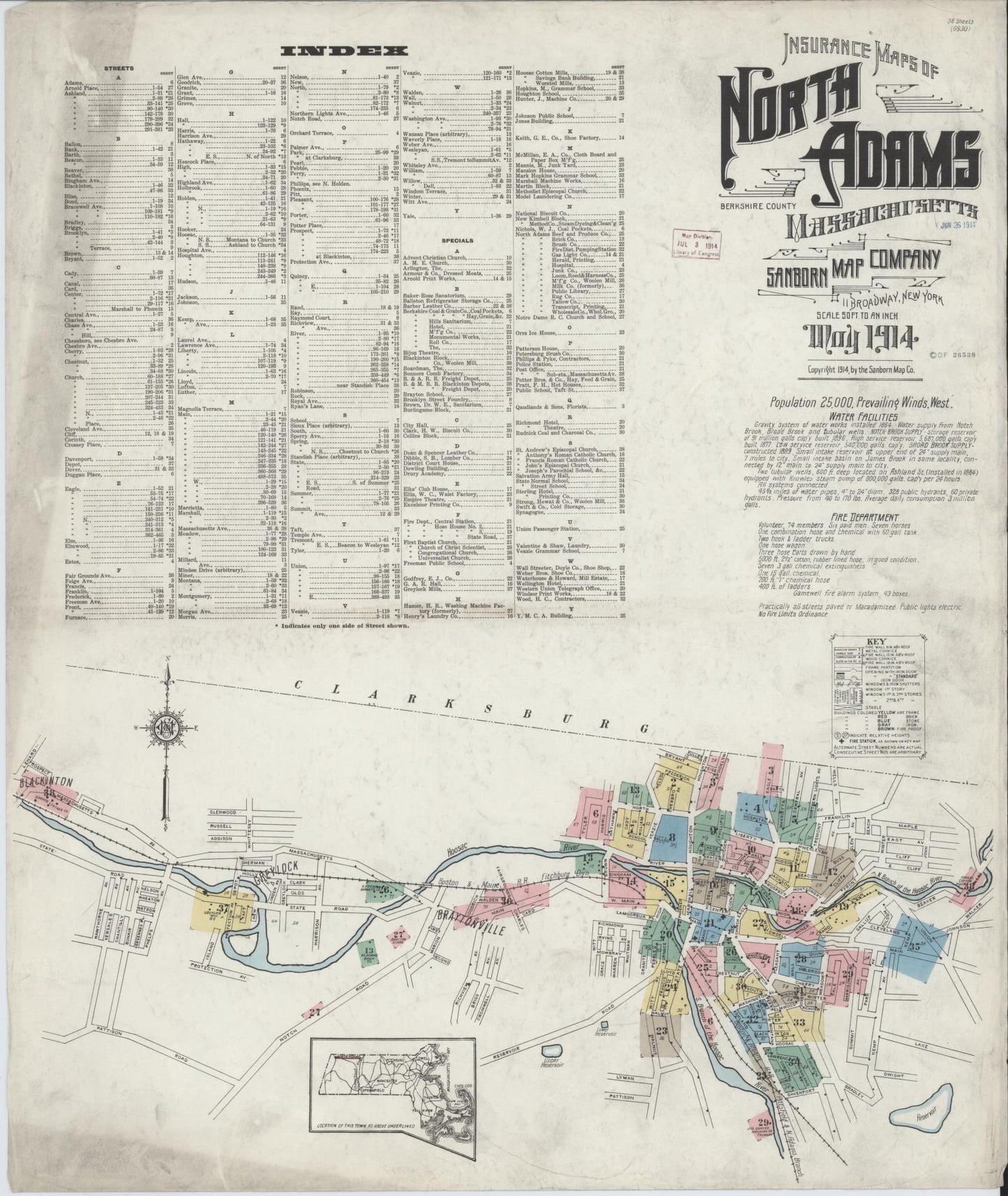 Sanborn Fire Insurance Map from North Adams, Berkshire County, Massachusetts (1914), Sheet #0001 - Complete Map Set gallery image, historic Sanborn map, vintage wall art, Massachusetts Massachusetts