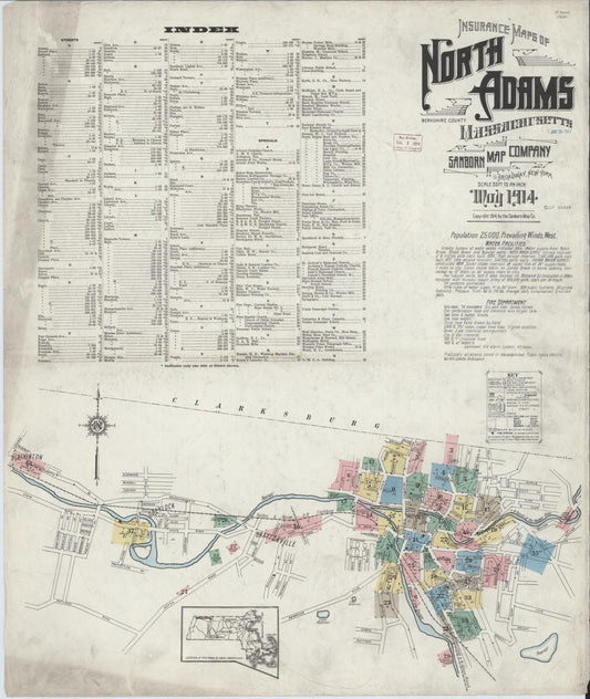 Sanborn Fire Insurance Map from North Adams, Berkshire County, Massachusetts (1914), Sheet #0001 - Complete Map Set gallery image, historic Sanborn map, vintage wall art, Massachusetts Massachusetts