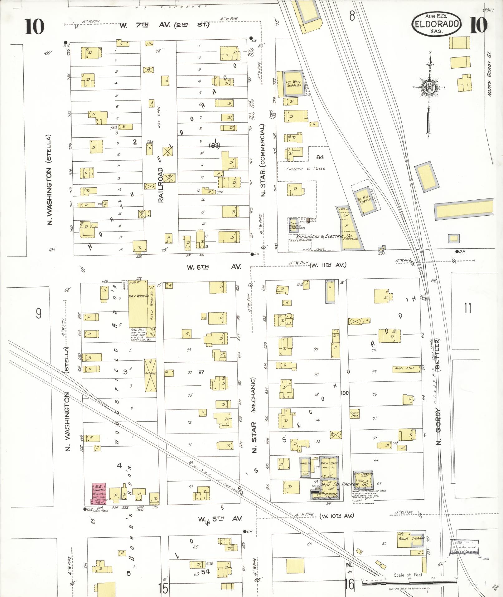 Sanborn Fire Insurance Map from El Dorado, Butler County, Kansas (1923), Sheet #0010 - Complete Map Set gallery image, historic Sanborn map, vintage wall art, Kansas Kansas