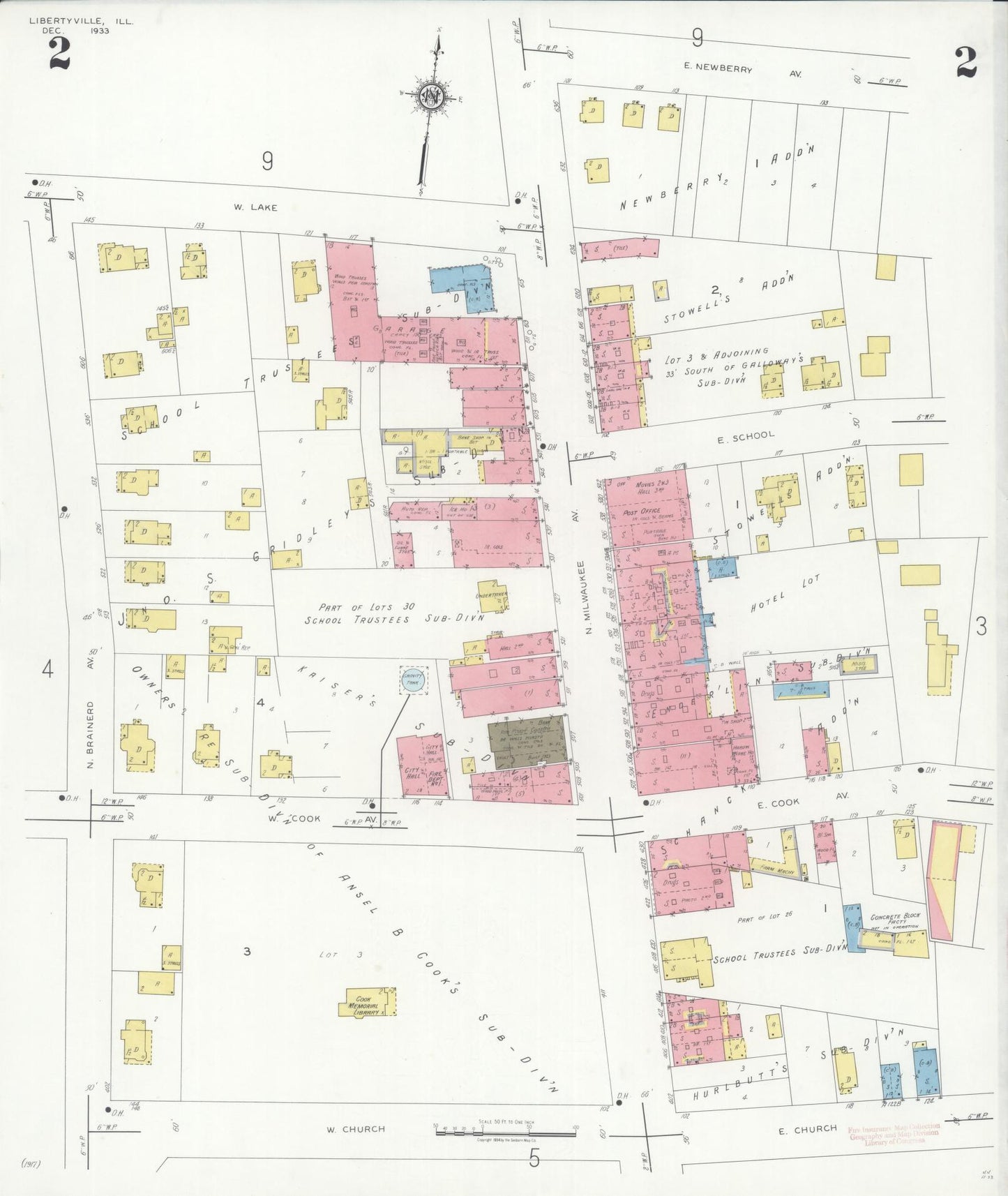 Sanborn Fire Insurance Map from Libertyville, Lake County, Illinois (1933), Sheet #0002 - Historic Sanborn Fire Insurance Map Print, vintage old map wall art, antique decor, genealogy gift, Illinois Illinois map
