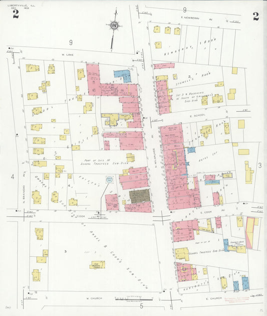 Sanborn Fire Insurance Map from Libertyville, Lake County, Illinois (1933), Sheet #0002 - Historic Sanborn Fire Insurance Map Print, vintage old map wall art, antique decor, genealogy gift, Illinois Illinois map