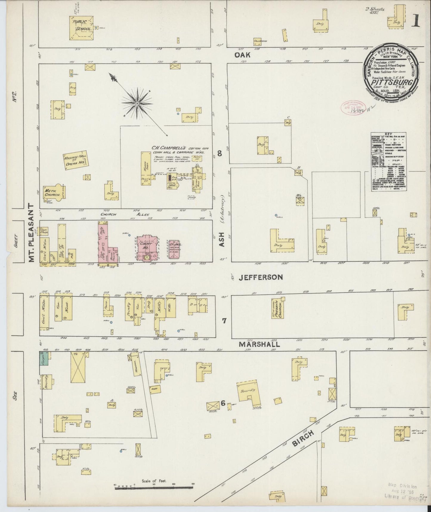 Sanborn Fire Insurance Map from Pittsburg, Camp County, Texas. (1891) – Historic Sanborn Fire Insurance Map Print