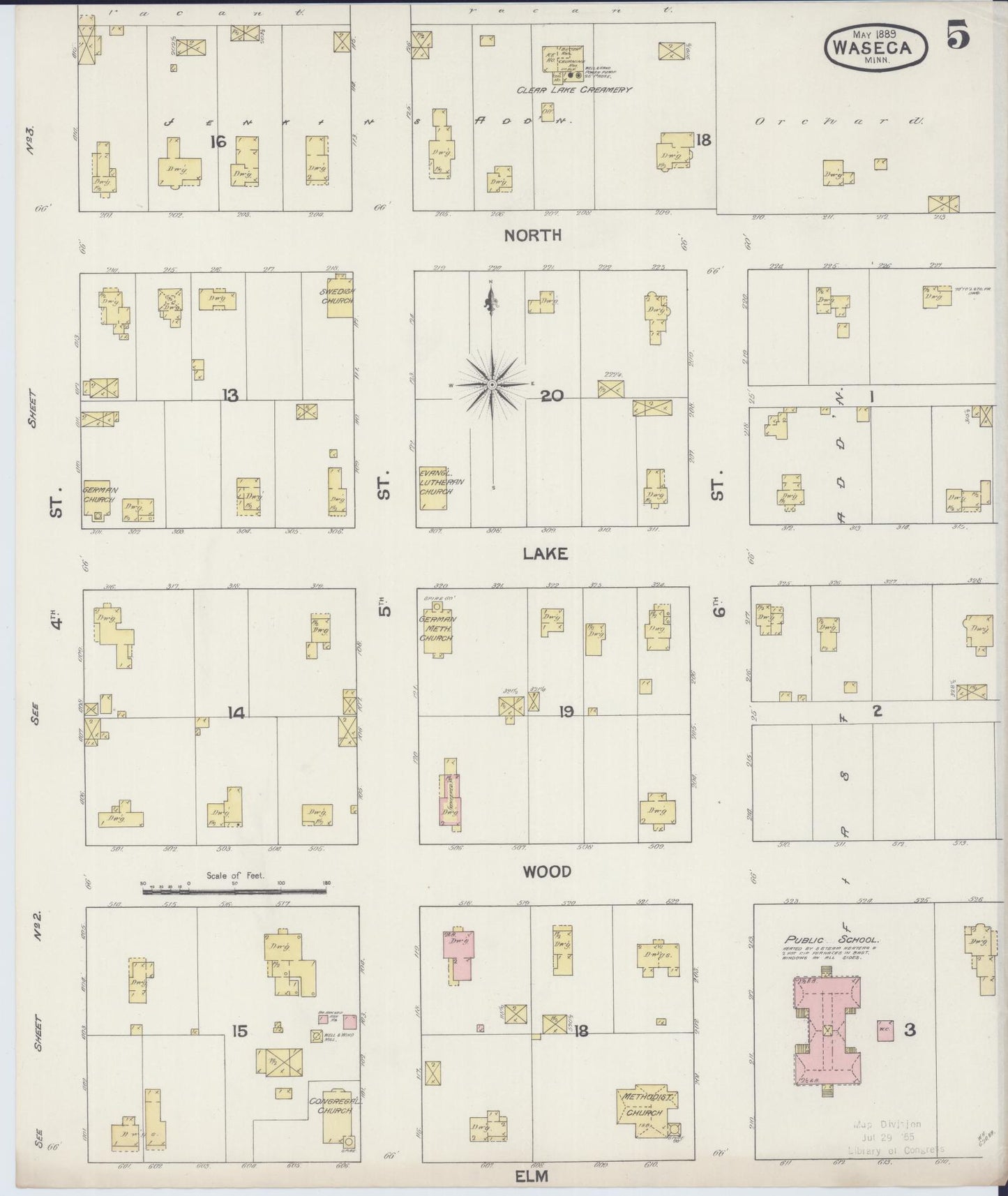 Sanborn Fire Insurance Map from Waseca, Waseca County, Minnesota (1889), Sheet #0005 - Complete Map Set gallery image, historic Sanborn map, vintage wall art, Minnesota Minnesota