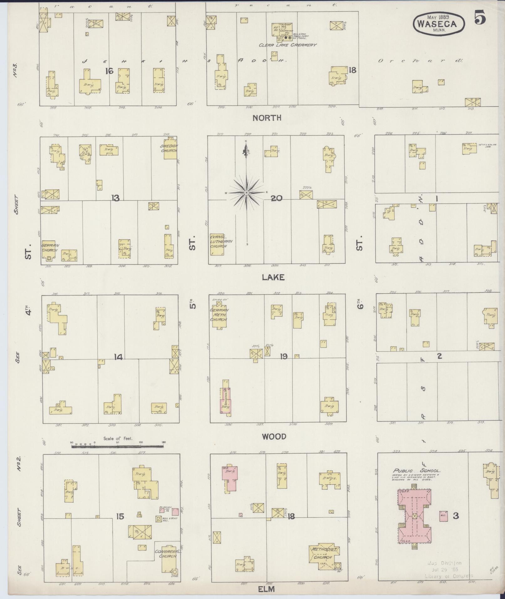 Sanborn Fire Insurance Map from Waseca, Waseca County, Minnesota (1889), Sheet #0005 - Complete Map Set gallery image, historic Sanborn map, vintage wall art, Minnesota Minnesota