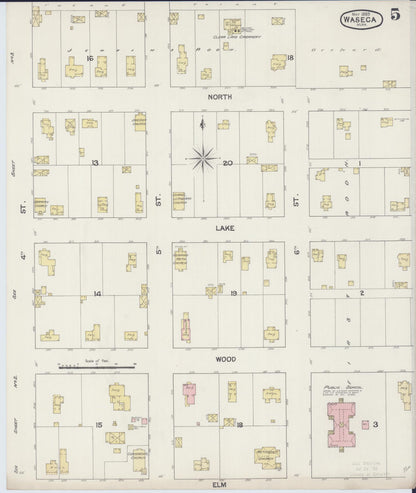 Sanborn Fire Insurance Map from Waseca, Waseca County, Minnesota (1889), Sheet #0005 - Complete Map Set gallery image, historic Sanborn map, vintage wall art, Minnesota Minnesota